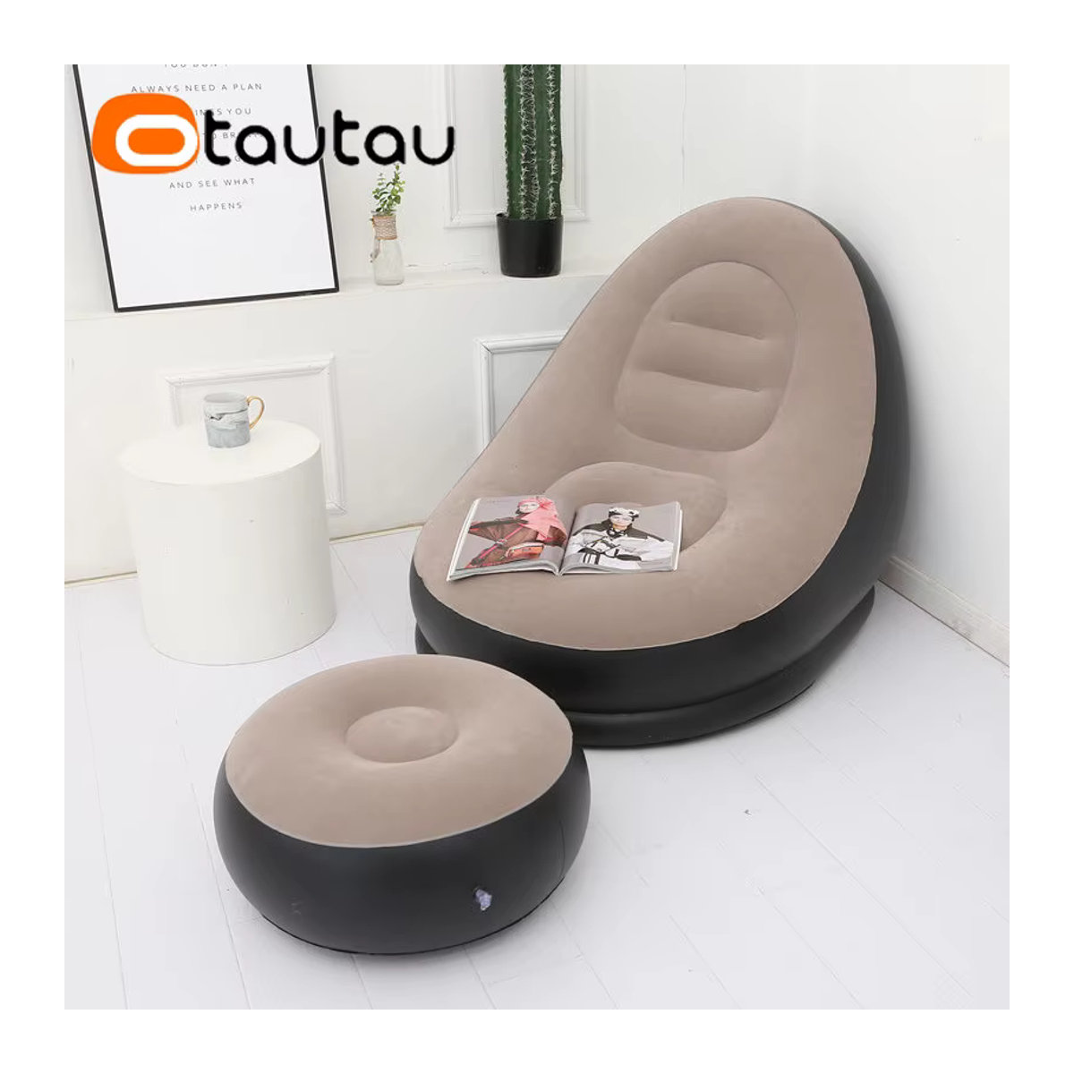 OTAUTAU Aufblasbare Outdoor Liege Grau Minimalistisches Camping Sofa und Gartenliege - Bild 5