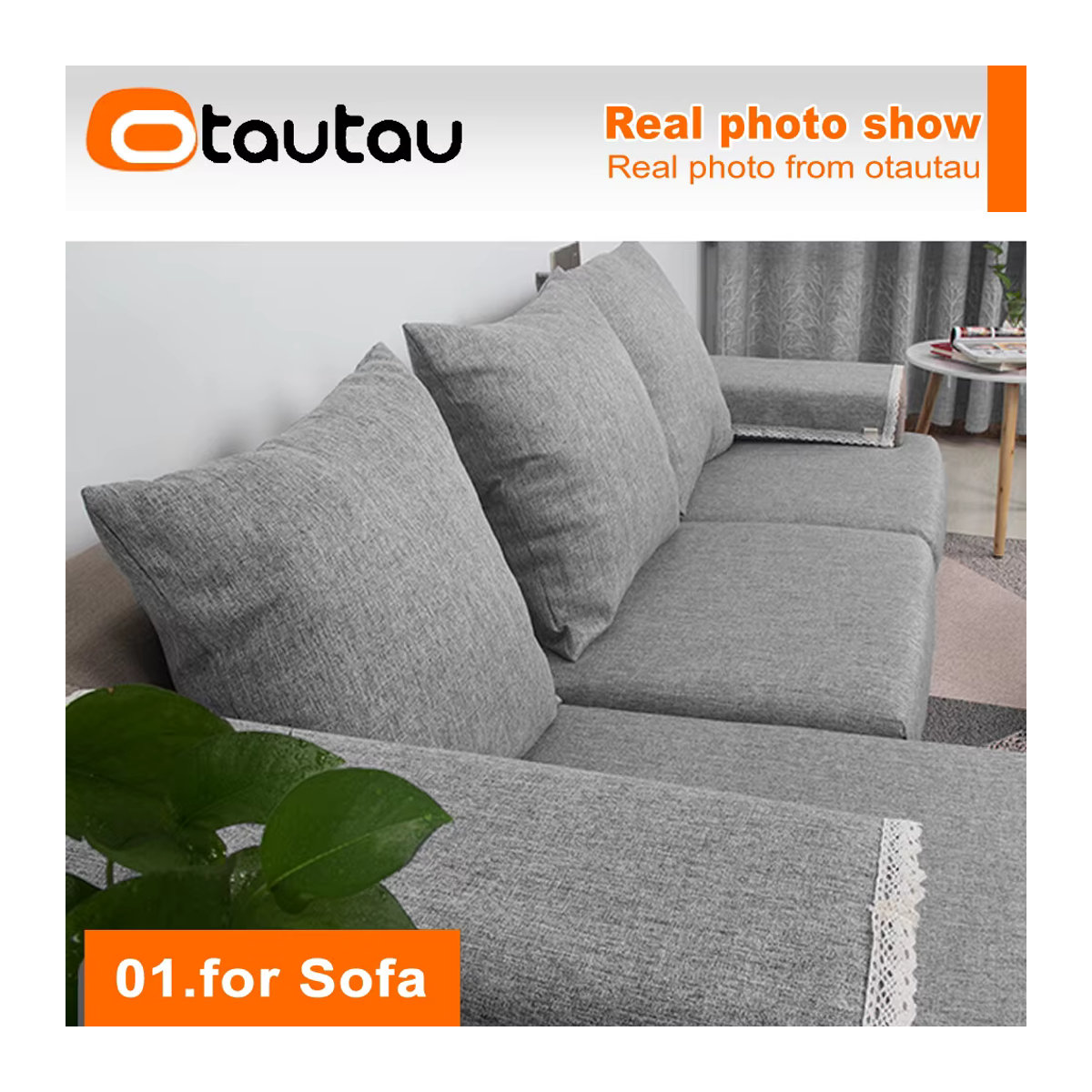 OTAUTAU Baumwoll-Leinen-Kissenbezug in Grau für Sofa, Bett oder Couch - Bild 3