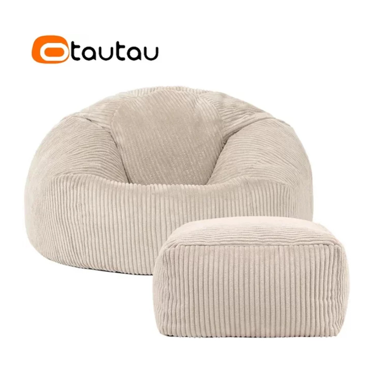 OTAUTAU Cord-Sitzsack-Hockerbezug ohne Füllung als Lazy Floor Sitzsack und Ottomane in Pink oder Beige - Bild 1