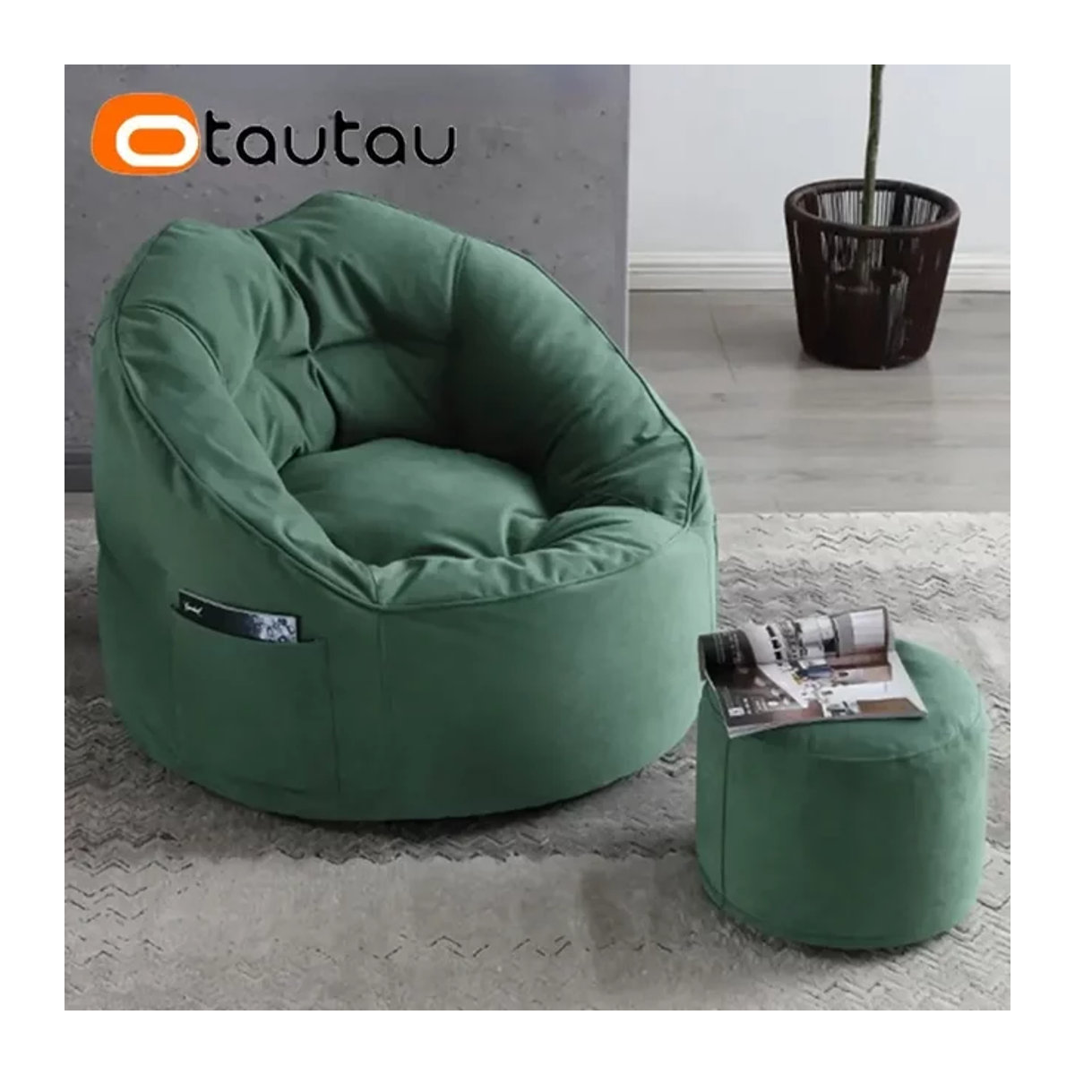 Otautau Ei Nest Hocker Sitzsack Abdeckung in Grün ohne Füllung als moderner Pouf und Boden-Sitzsack - Bild 1
