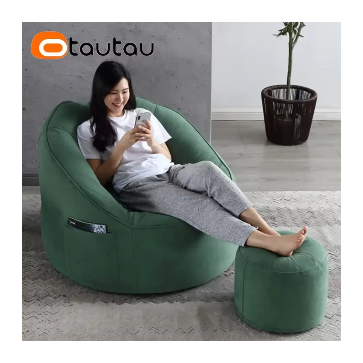 Otautau Ei Nest Hocker Sitzsack Abdeckung in Grün ohne Füllung als moderner Pouf und Boden-Sitzsack - Bild 2