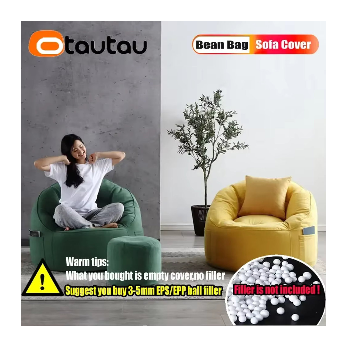 Otautau Ei Nest Hocker Sitzsack Abdeckung in Grün ohne Füllung als moderner Pouf und Boden-Sitzsack - Bild 3