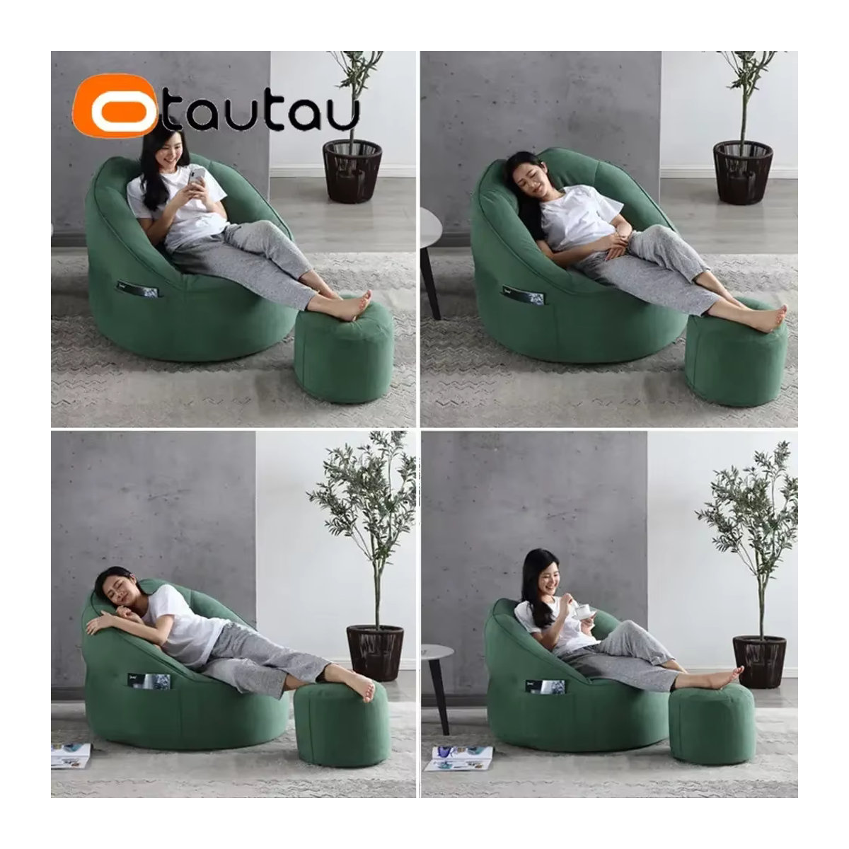 Otautau Ei Nest Hocker Sitzsack Abdeckung in Grün ohne Füllung als moderner Pouf und Boden-Sitzsack - Bild 4