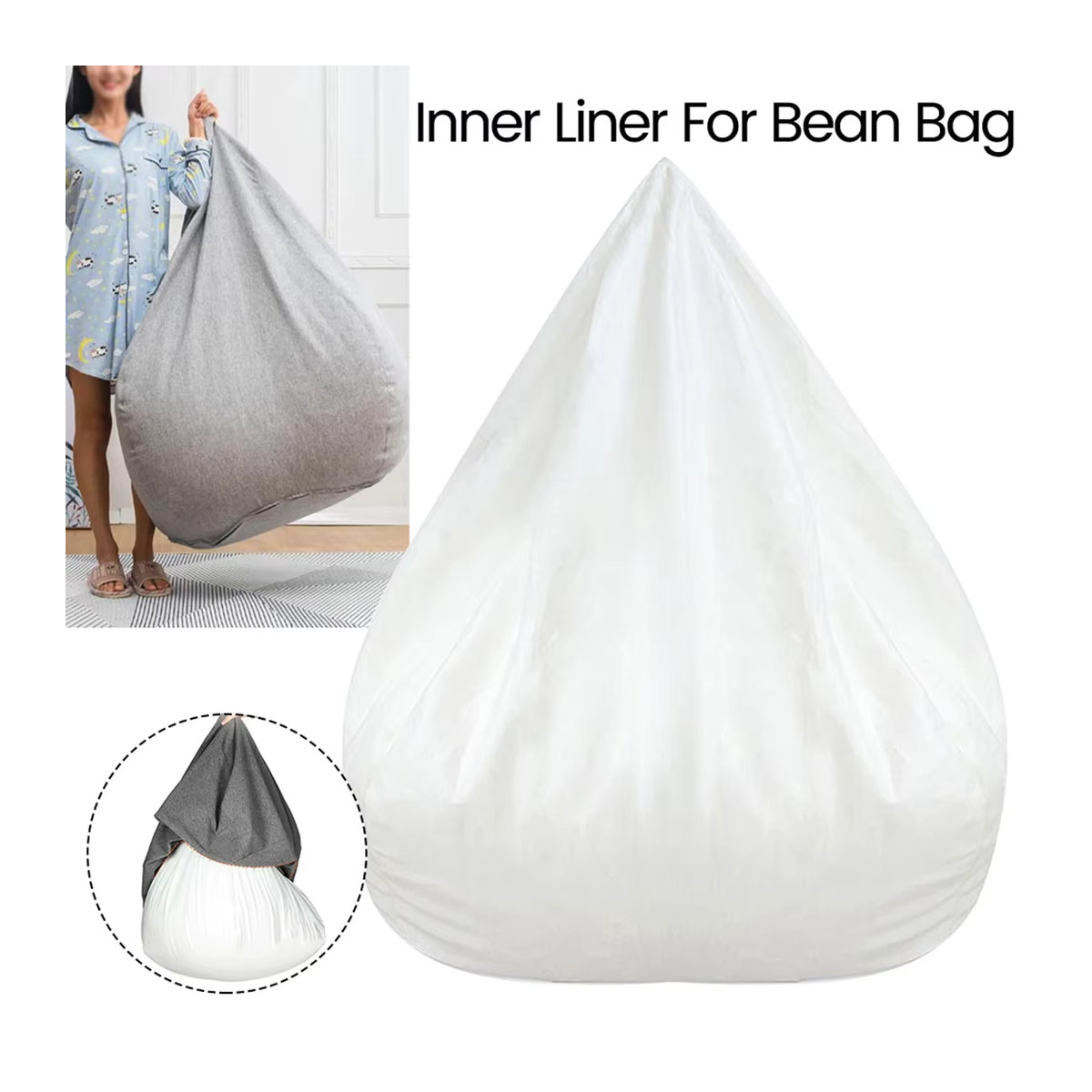 OTAUTAU Ersatzbezug für Sitzsack und Pouf, waschbarer Lazy Sofa Innenfutter ohne Füllung, Farbe: Weiß - Bild 1