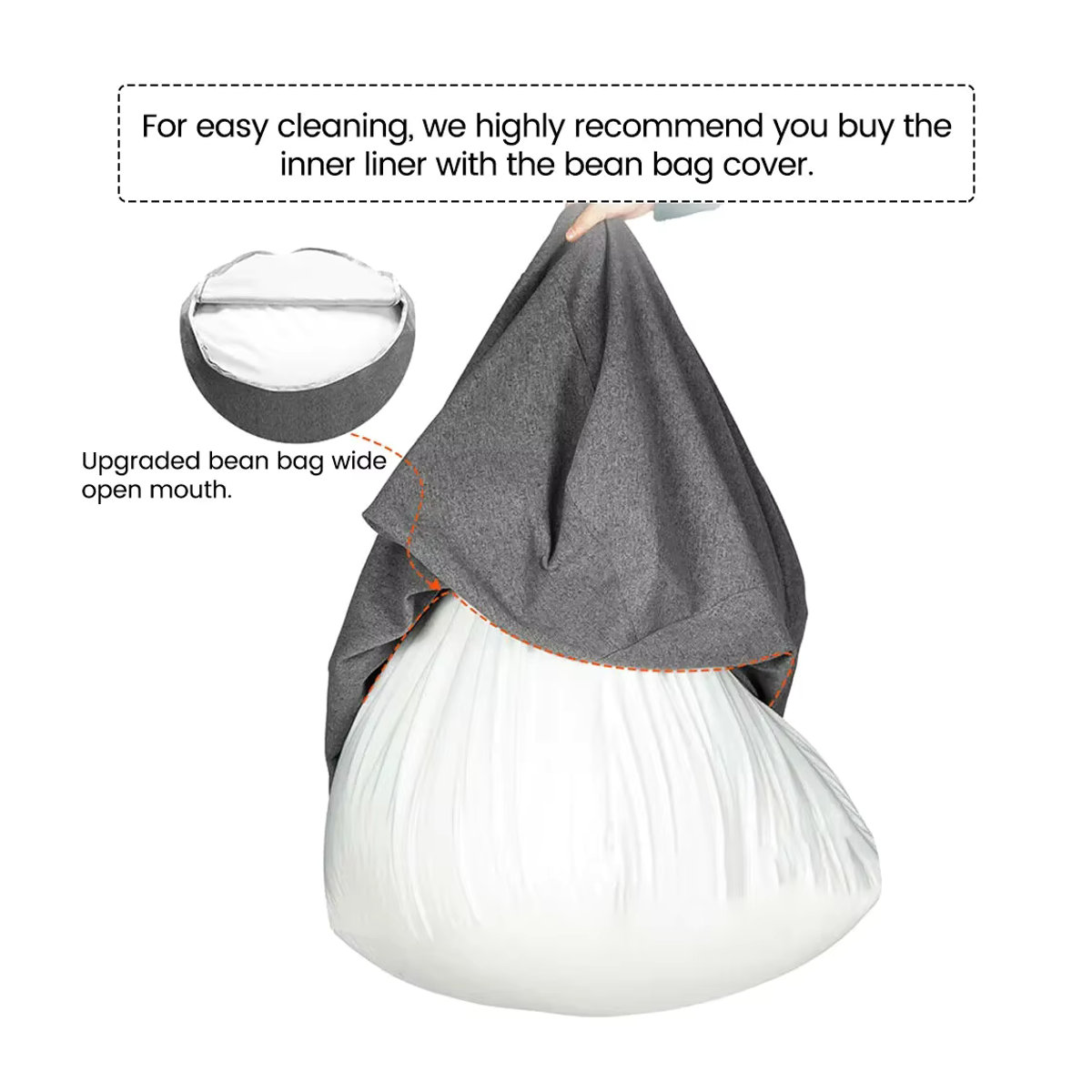 OTAUTAU Ersatzbezug für Sitzsack und Pouf, waschbarer Lazy Sofa Innenfutter ohne Füllung, Farbe: Weiß - Bild 2