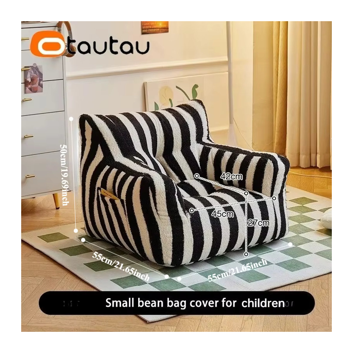 OTAUTAU Kinder-Sitzsackbezug in Schwarz, Größe S, Sesselbezug und Pouf-Bezug SF164 - Bild 2