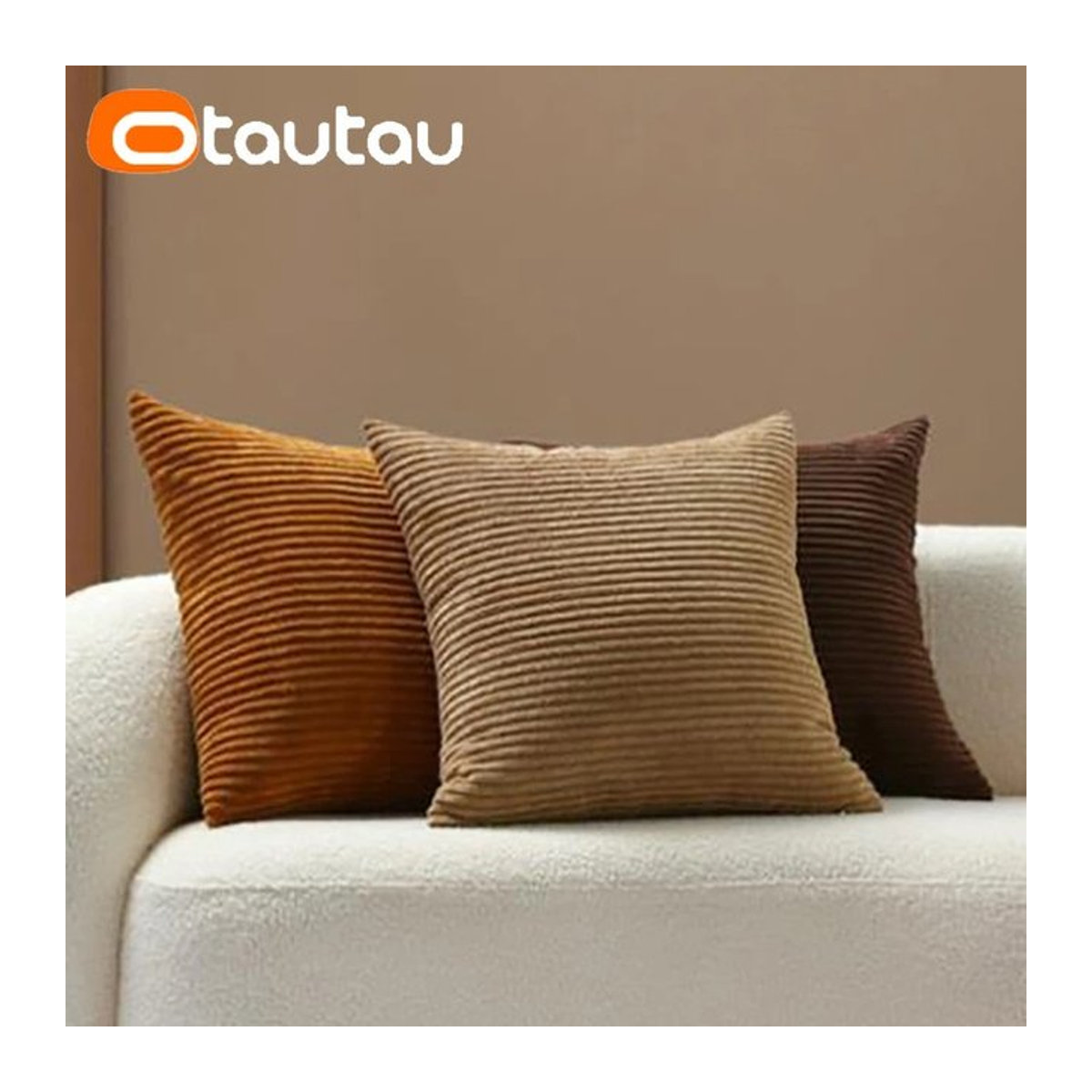 OTAUTAU Kissenbezug aus Baumwoll-Cord ohne Einsatz in Beige und Braun - Bild 1