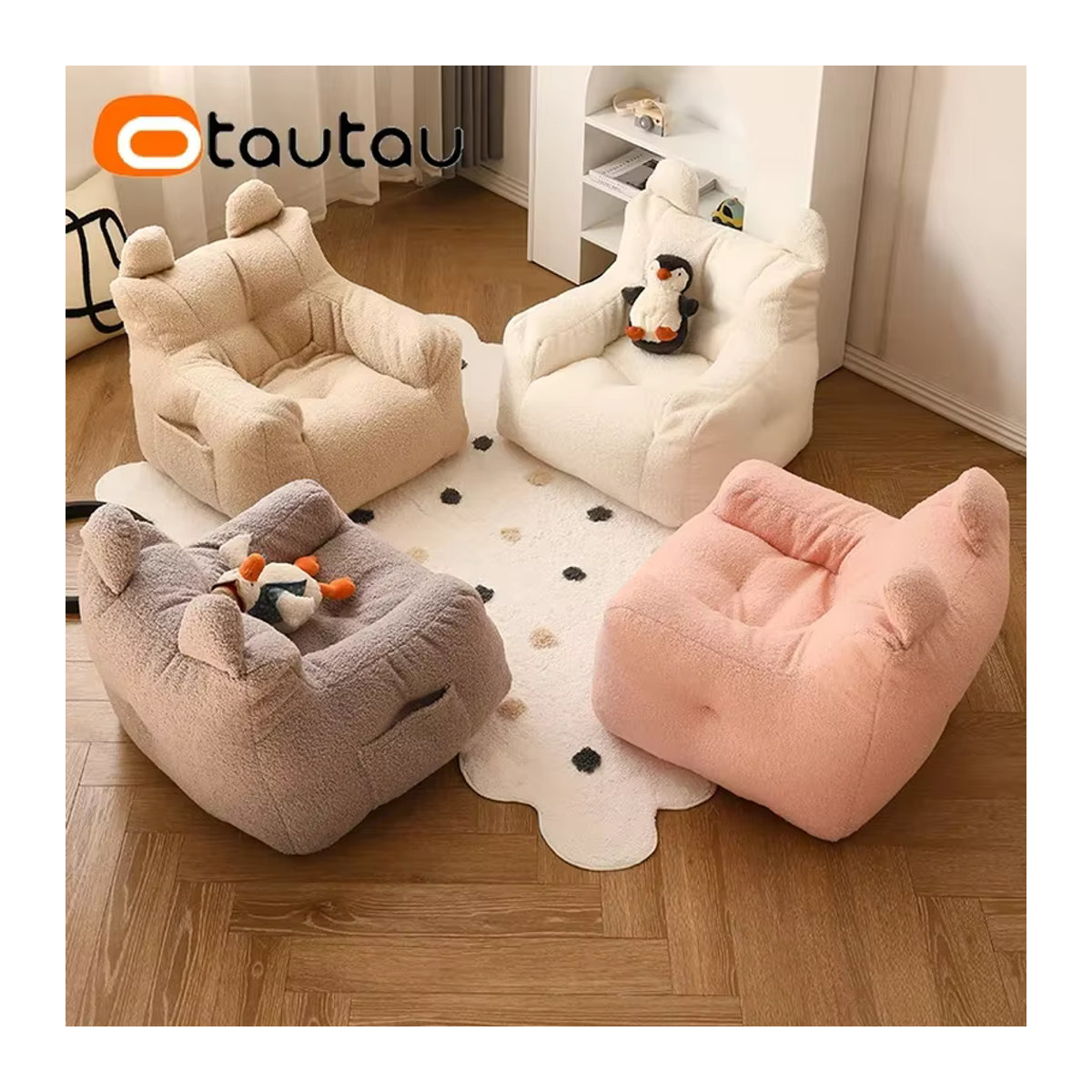 OTAUTAU Kleiner Sitzsackbezug aus weichem Fleece für Kinder und Haustiere in Grau und Weiß, ohne Füllung - Bild 3