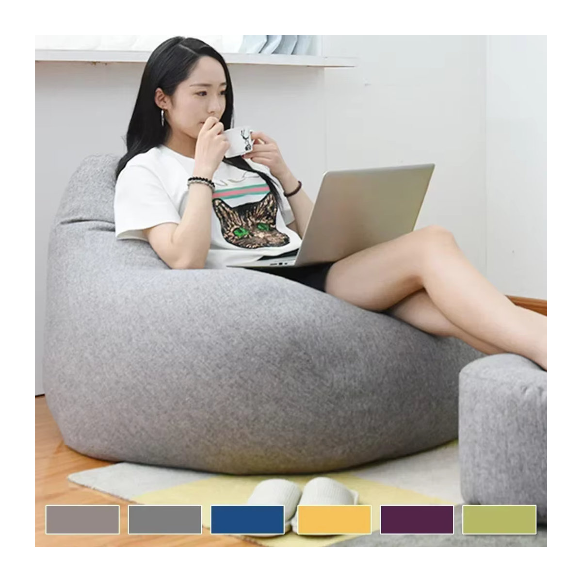 OTAUTAU Lazy Sofa Bezug, großer Sitzsackbezug für Erwachsene in Grau oder Mehrfarbig, ideal für Couch, Wohnzimmer und Tatami-Liege (ohne Füllstoff) - Bild 6