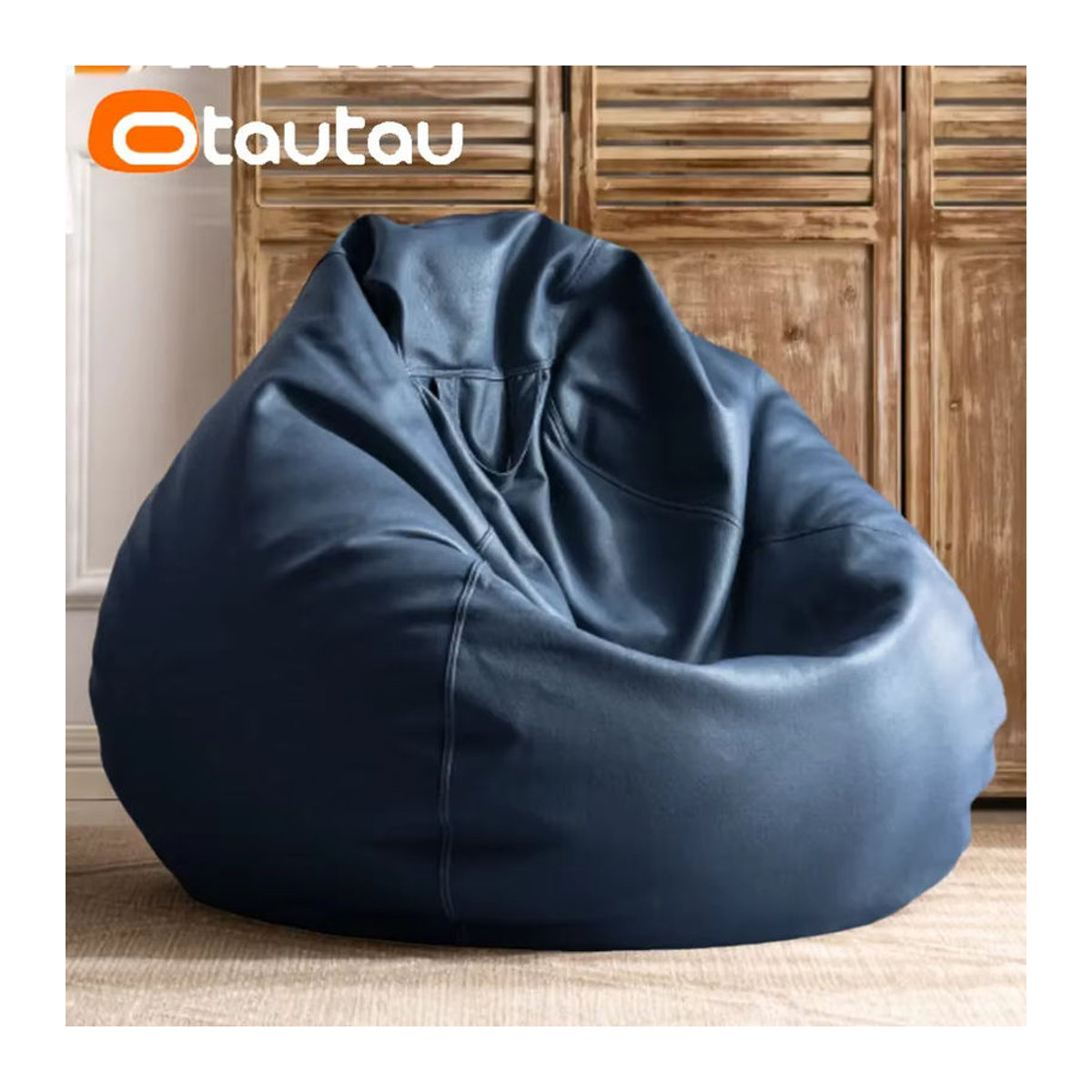 OTAUTAU Luxus Sitzsack Abdeckung aus wasserfestem Kunstleder für Outdoor und Indoor in Orange oder Braun - Bild 2