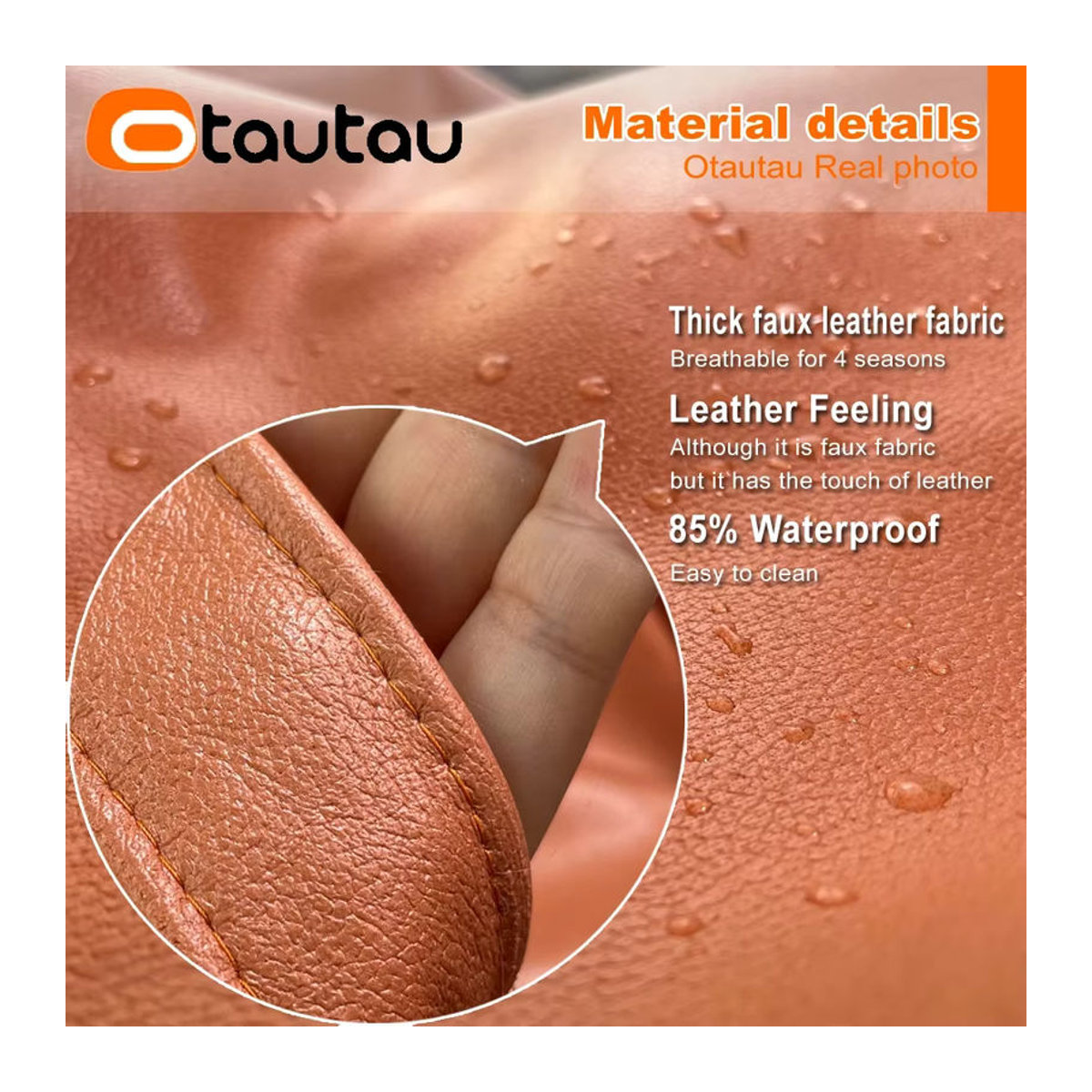 OTAUTAU Luxus Sitzsack Abdeckung aus wasserfestem Kunstleder für Outdoor und Indoor in Orange oder Braun - Bild 4