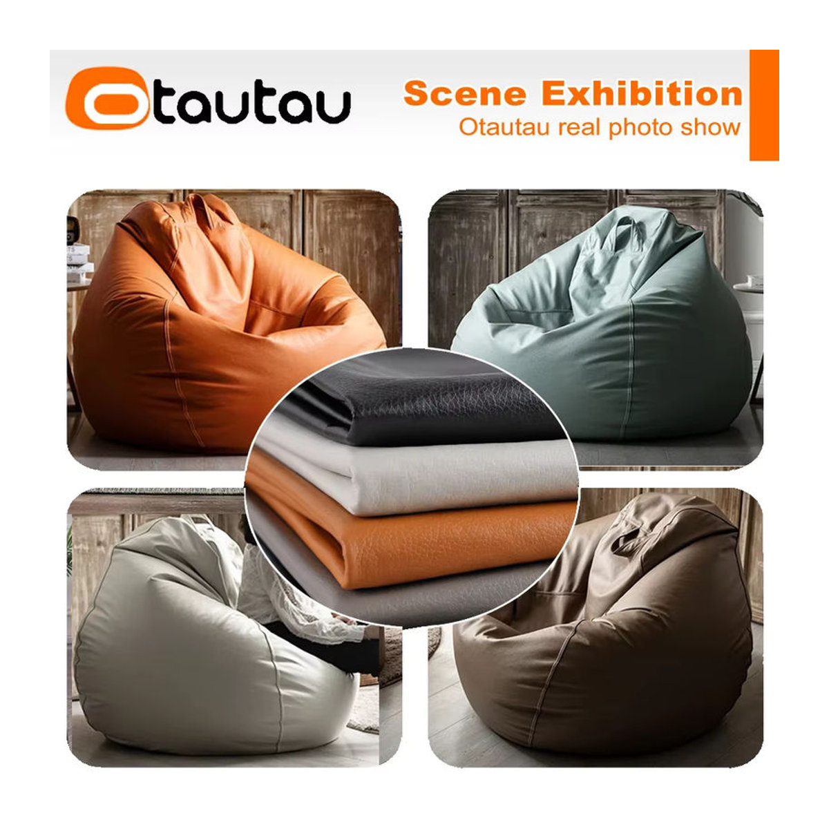 OTAUTAU Luxus Sitzsack Abdeckung aus wasserfestem Kunstleder für Outdoor und Indoor in Orange oder Braun - Bild 5