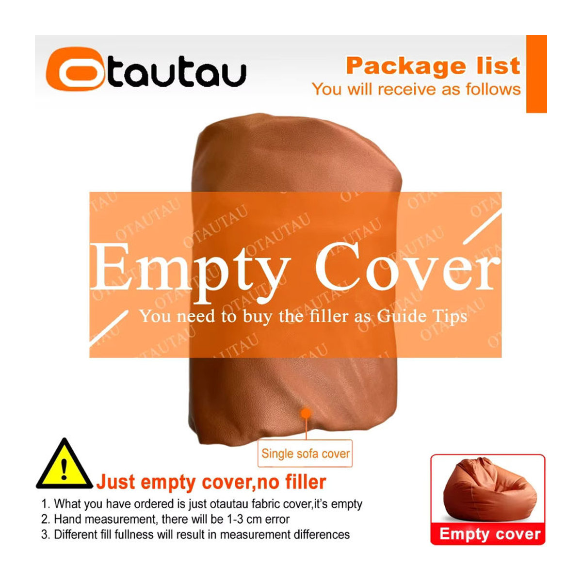 OTAUTAU Luxus Sitzsack Abdeckung aus wasserfestem Kunstleder für Outdoor und Indoor in Orange oder Braun - Bild 6