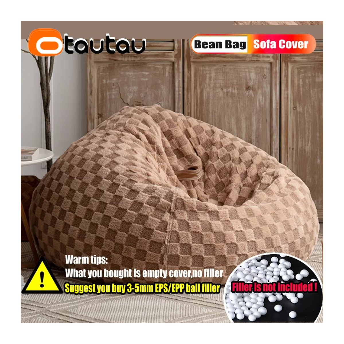 Otautau Luxus Sitzsack Abdeckung aus weichem zweifarbigem Jacquard in Rosa und Beige ohne Füllung - Bild 2