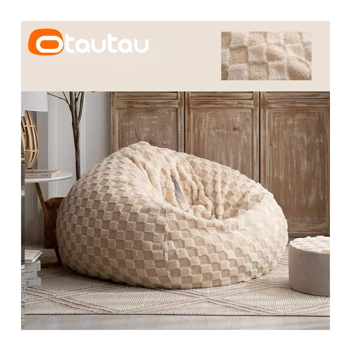 Otautau Luxus Sitzsack Abdeckung aus weichem zweifarbigem Jacquard in Rosa und Beige ohne Füllung - Bild 3