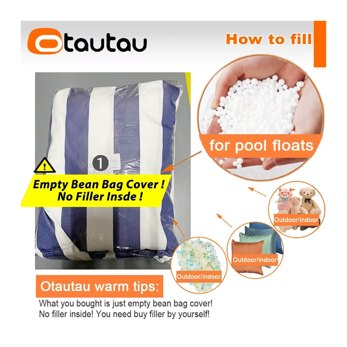 OTAUTAU Outdoor Sitzsack Abdeckung für Strand, Pool und Liege, Grau und Blau, Modell SF464 - Bild 1