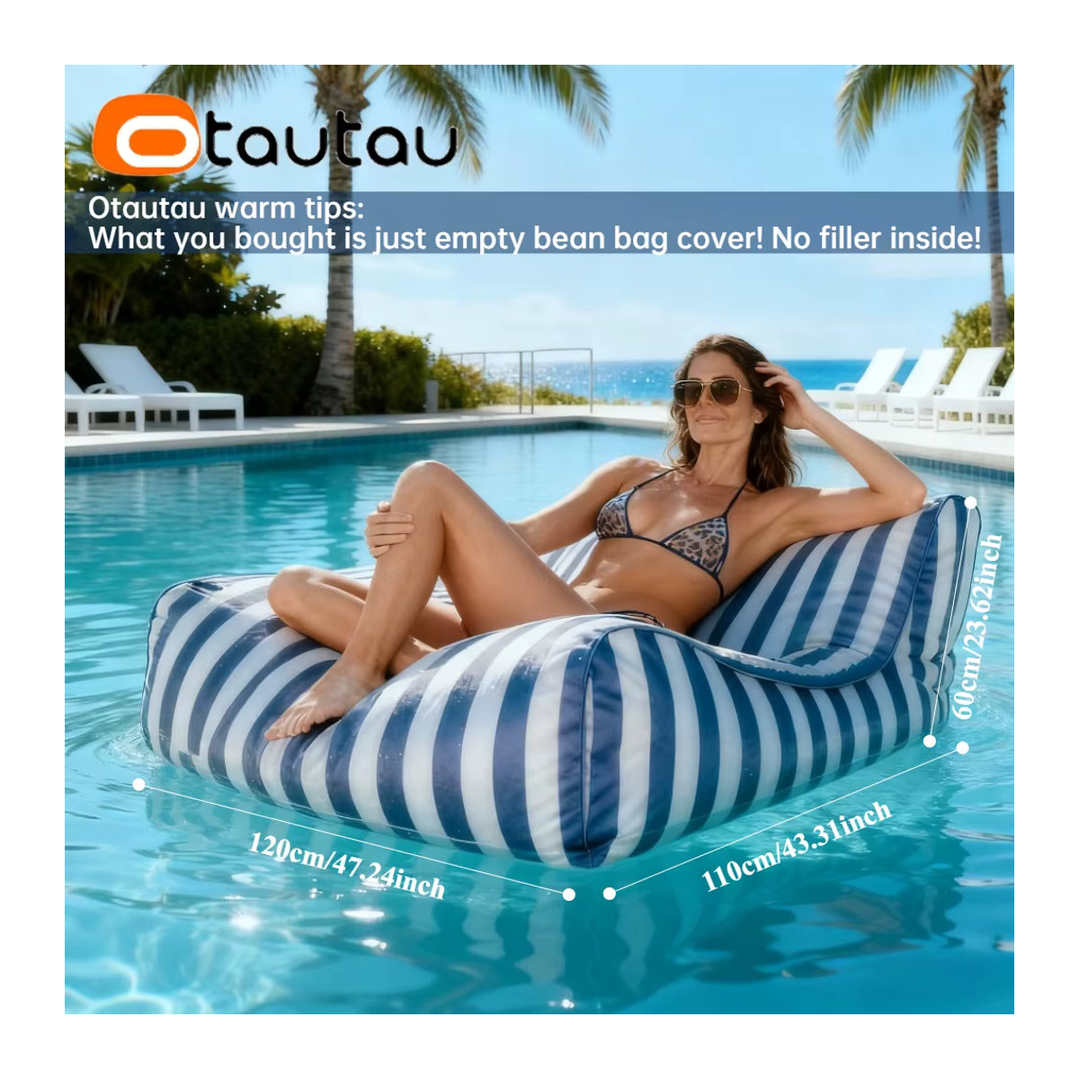 Otautau Outdoor Sitzsack Hocker mit Streifenmuster in Blau ohne Füllung - Bild 3