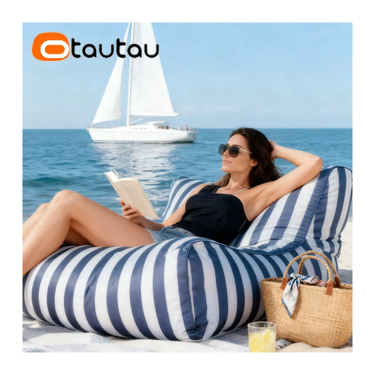 Otautau Outdoor Sitzsack Hocker mit Streifenmuster in Blau ohne Füllung - Bild 4