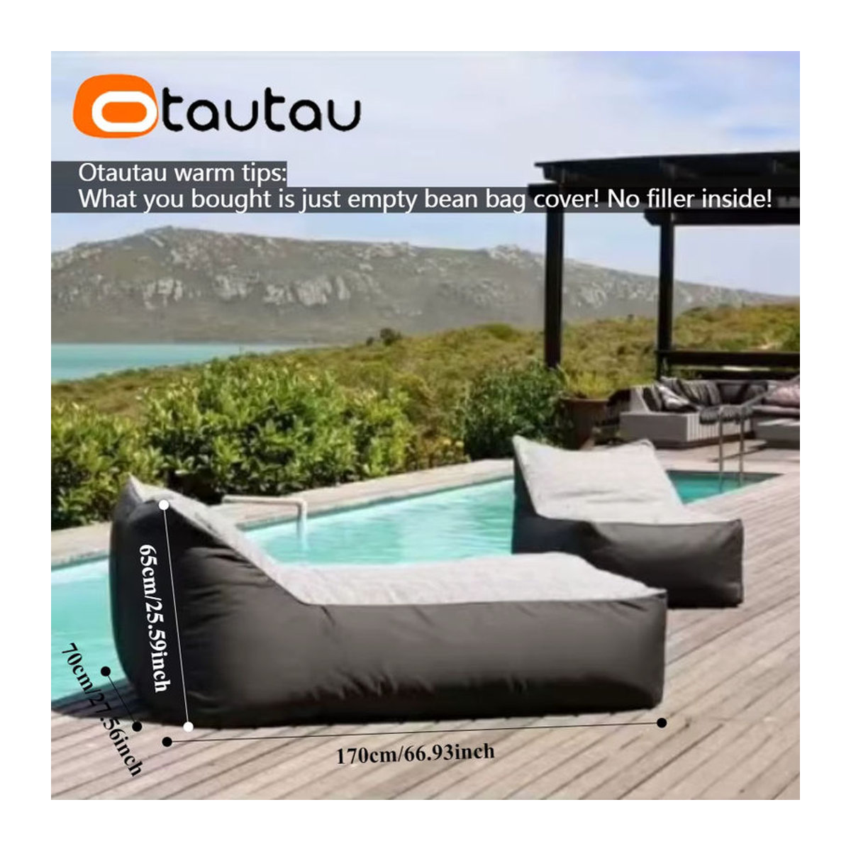 OTAUTAU Outdoor Sitzsack Liege Abdeckung aus Oxford für Pool und Schwimmkörper, Grau, Modell SF502 - Bild 5