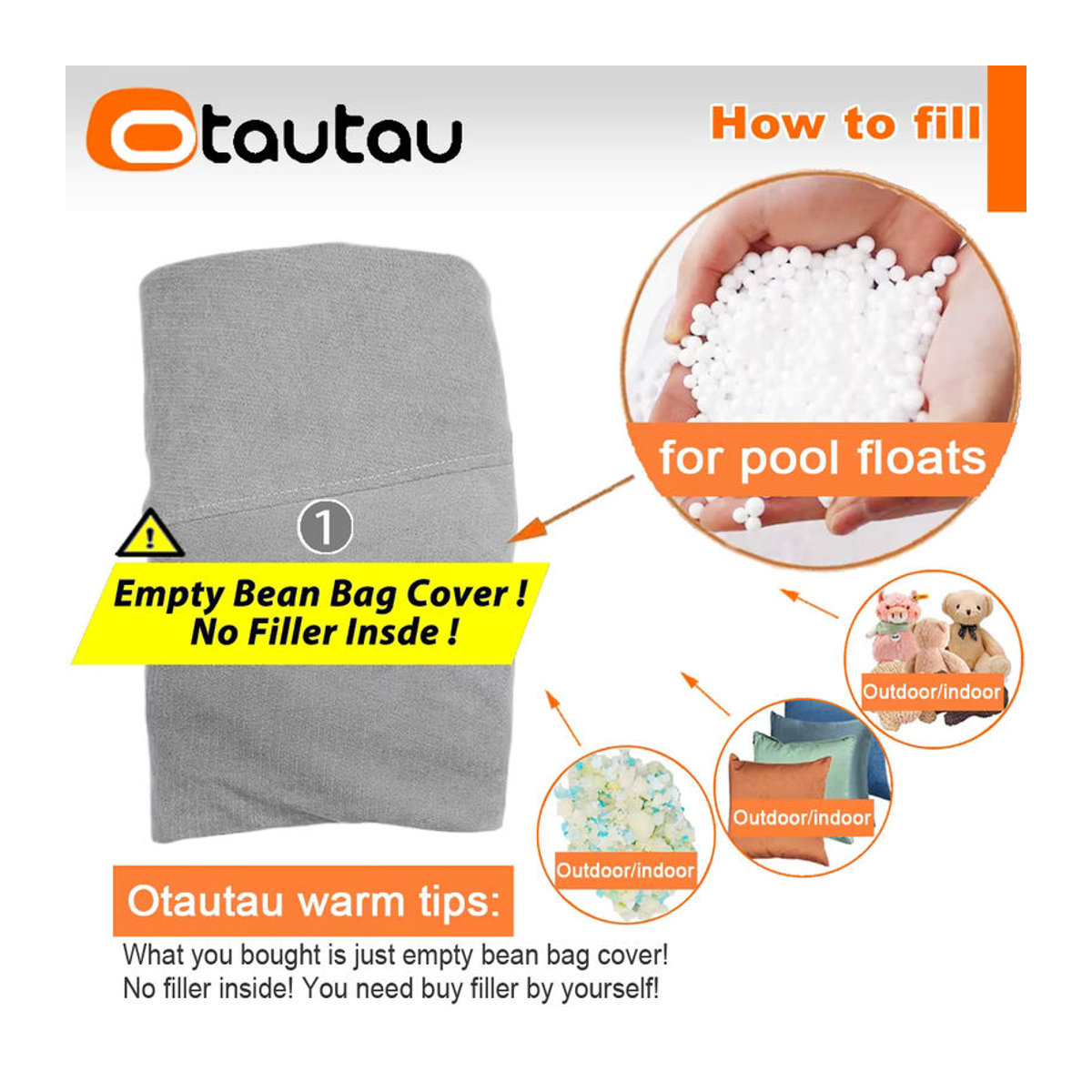 OTAUTAU Outdoor Sitzsack Liege Abdeckung für Pool Strand und Sofa Modell SF405 in Beige und Grau - Bild 1