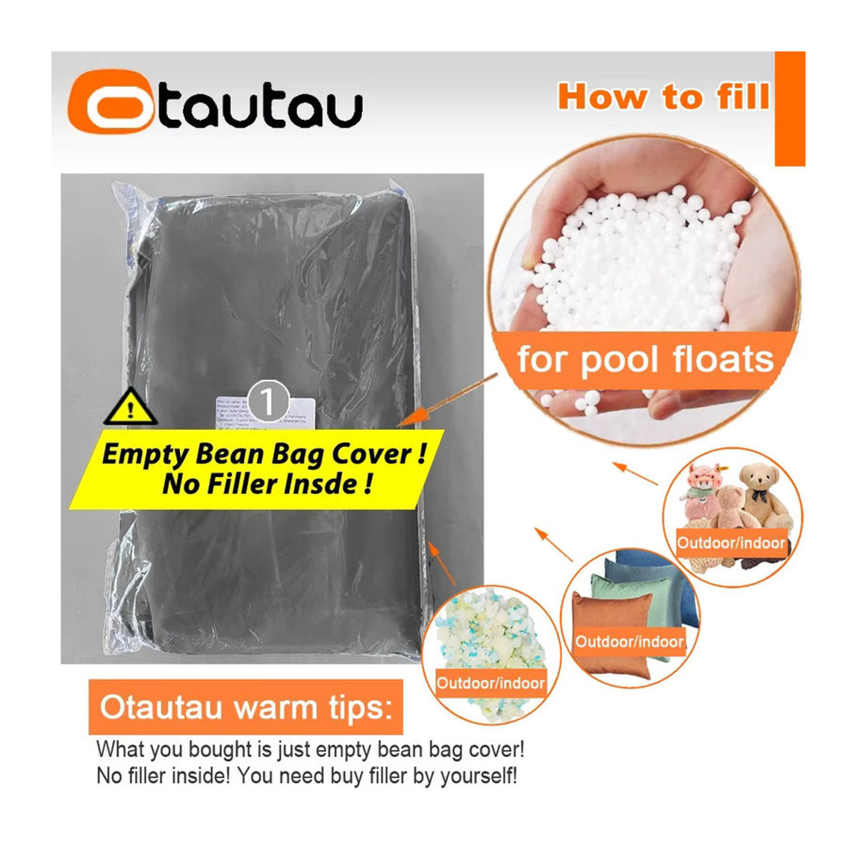 OTAUTAU Outdoor Sitzsack Liege Abdeckung für Pool und Strand in Weiß und Grau - Bild 2