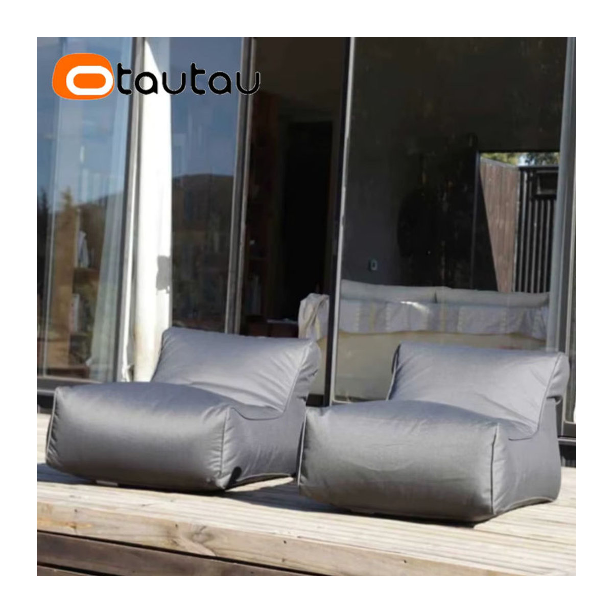 OTAUTAU Outdoor Sitzsack Liege Abdeckung für Pool und Strand in Weiß und Grau - Bild 4