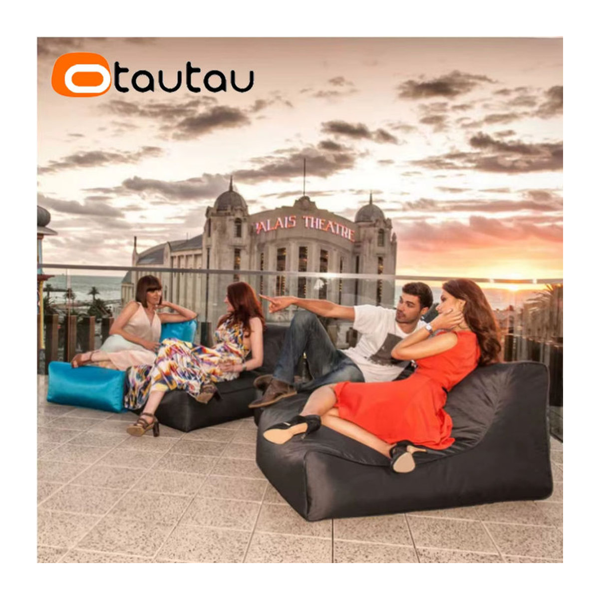 OTAUTAU Outdoor Sitzsack Liege Abdeckung für Pool und Strand in Weiß und Grau - Bild 5