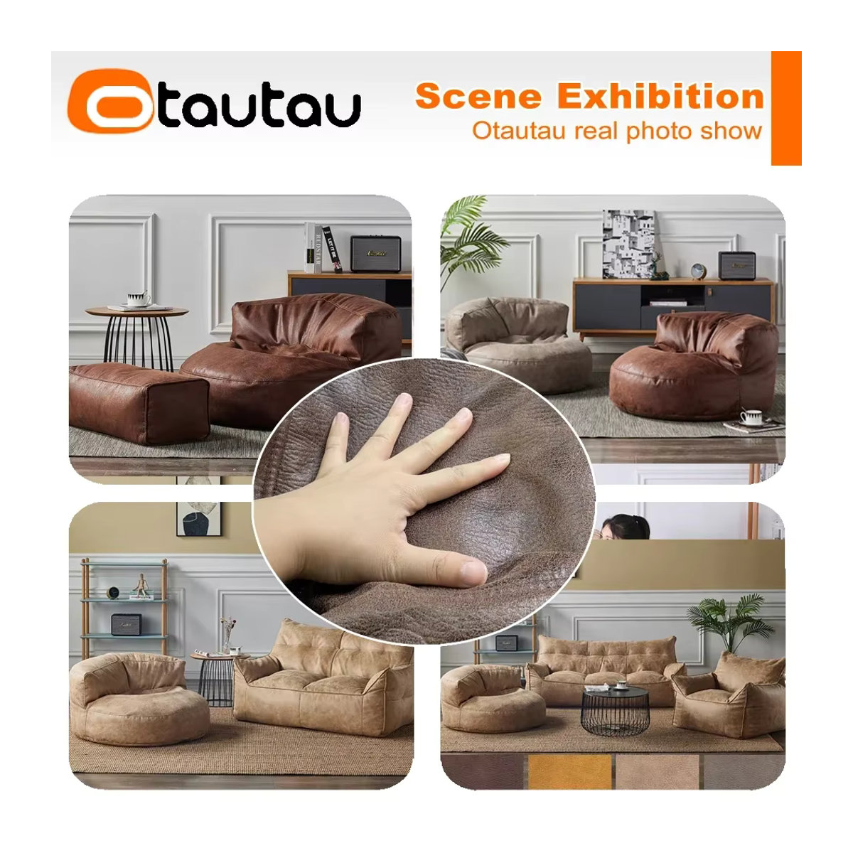 OTAUTAU Pouf aus Kunstleder in Braun für Sofagarnituren und Lounge-Bereiche - Bild 4