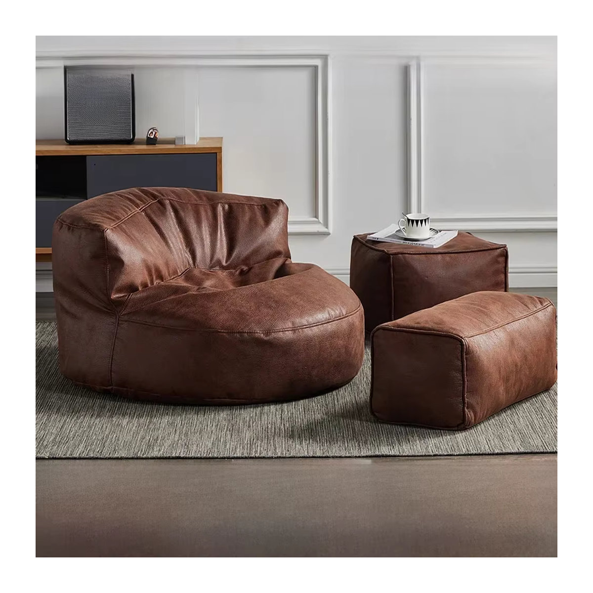 OTAUTAU Pouf aus Kunstleder in Braun für Sofagarnituren und Lounge-Bereiche - Bild 6