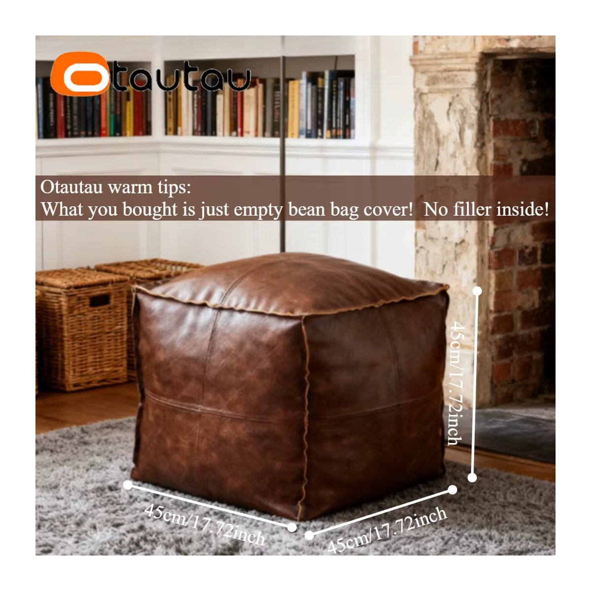 OTAUTAU Retro-Sitzsack aus Kunstleder als Polsterhocker und Ottomane mit Aufbewahrung in Beige und Braun (ohne Füllung) - Bild 3