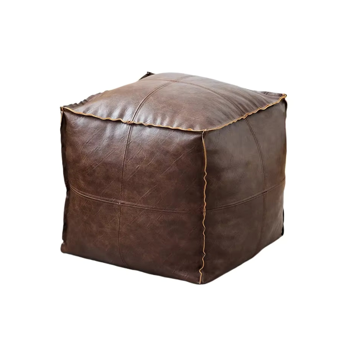 OTAUTAU Retro-Sitzsack aus Kunstleder als Polsterhocker und Ottomane mit Aufbewahrung in Beige und Braun (ohne Füllung) - Bild 7