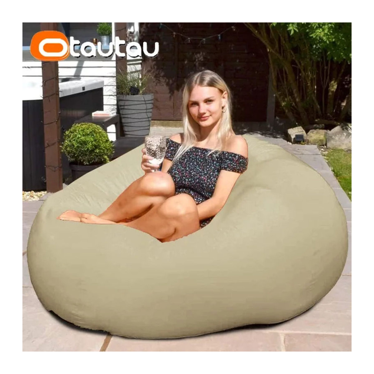Otautau Riesen Outdoor Sitzsack Hocker Abdeckung ohne Füllung in Orange oder Beige, wasserdichte Liege für Garten, Strand und Pool - Bild 1