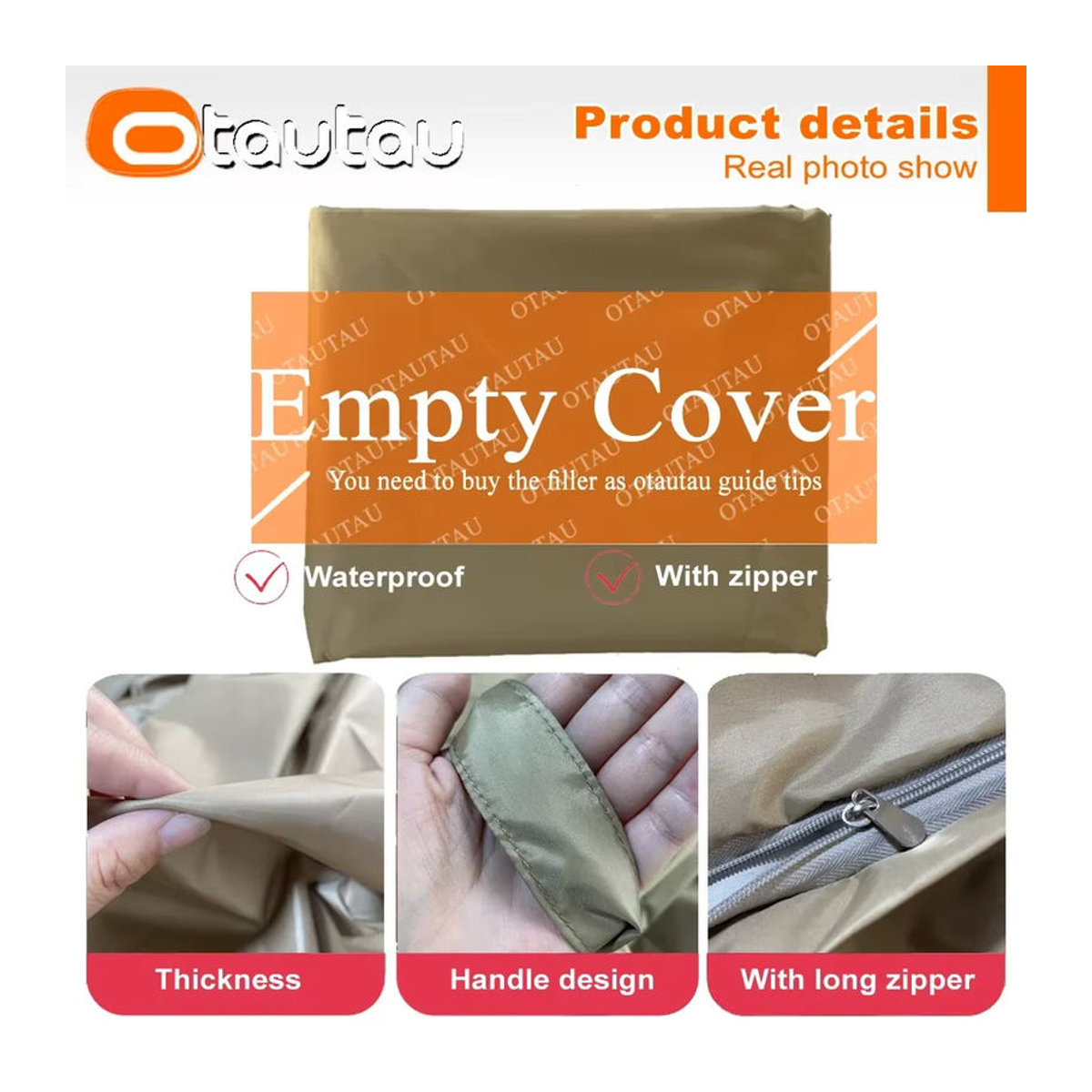Otautau Riesen Outdoor Sitzsack Hocker Abdeckung ohne Füllung in Orange oder Beige, wasserdichte Liege für Garten, Strand und Pool - Bild 3