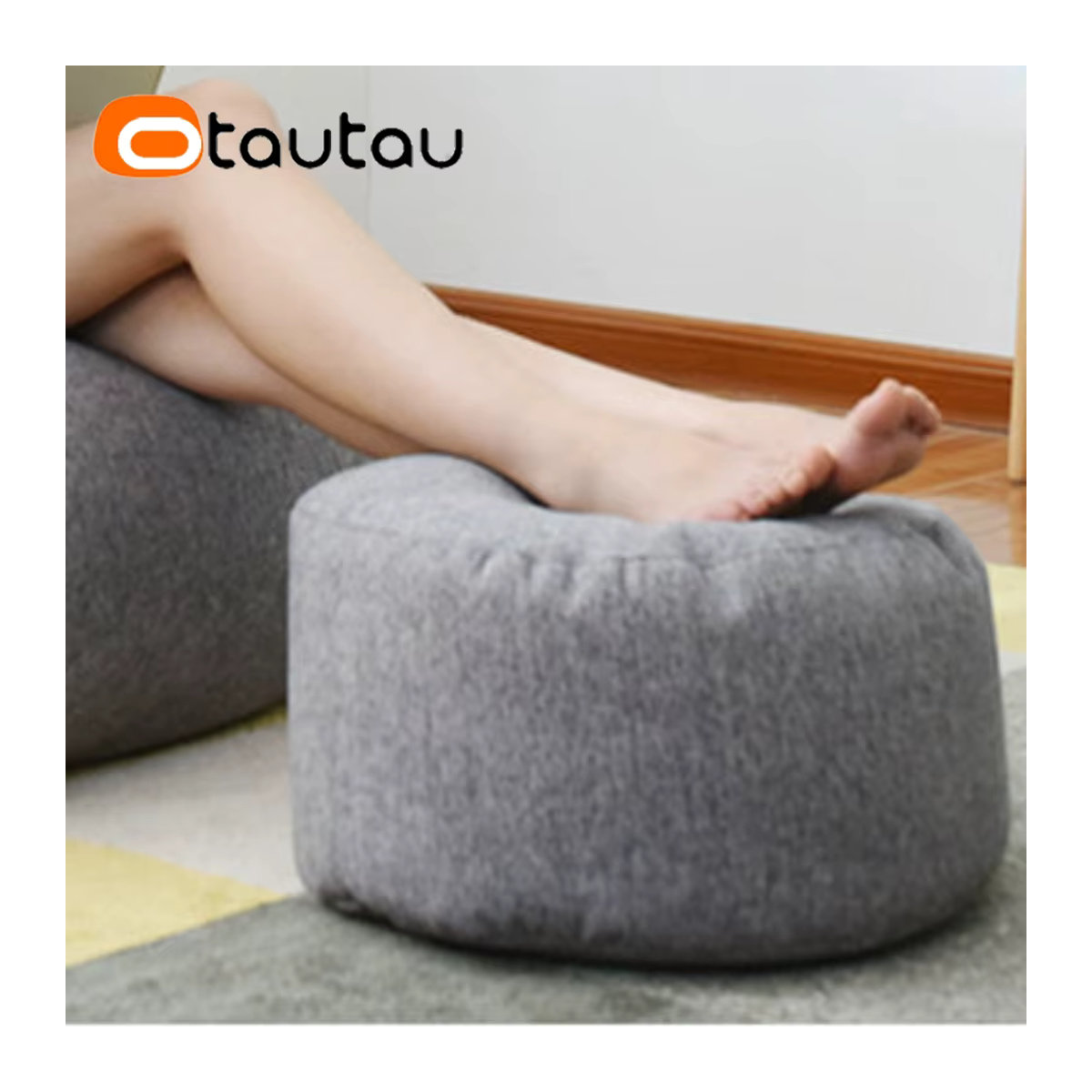 OTAUTAU Runder Hocker aus Leinen in Grau, Pouf und Ottomane mit Füllung, Durchmesser: 30 cm, Höhe: 20 cm - Bild 2