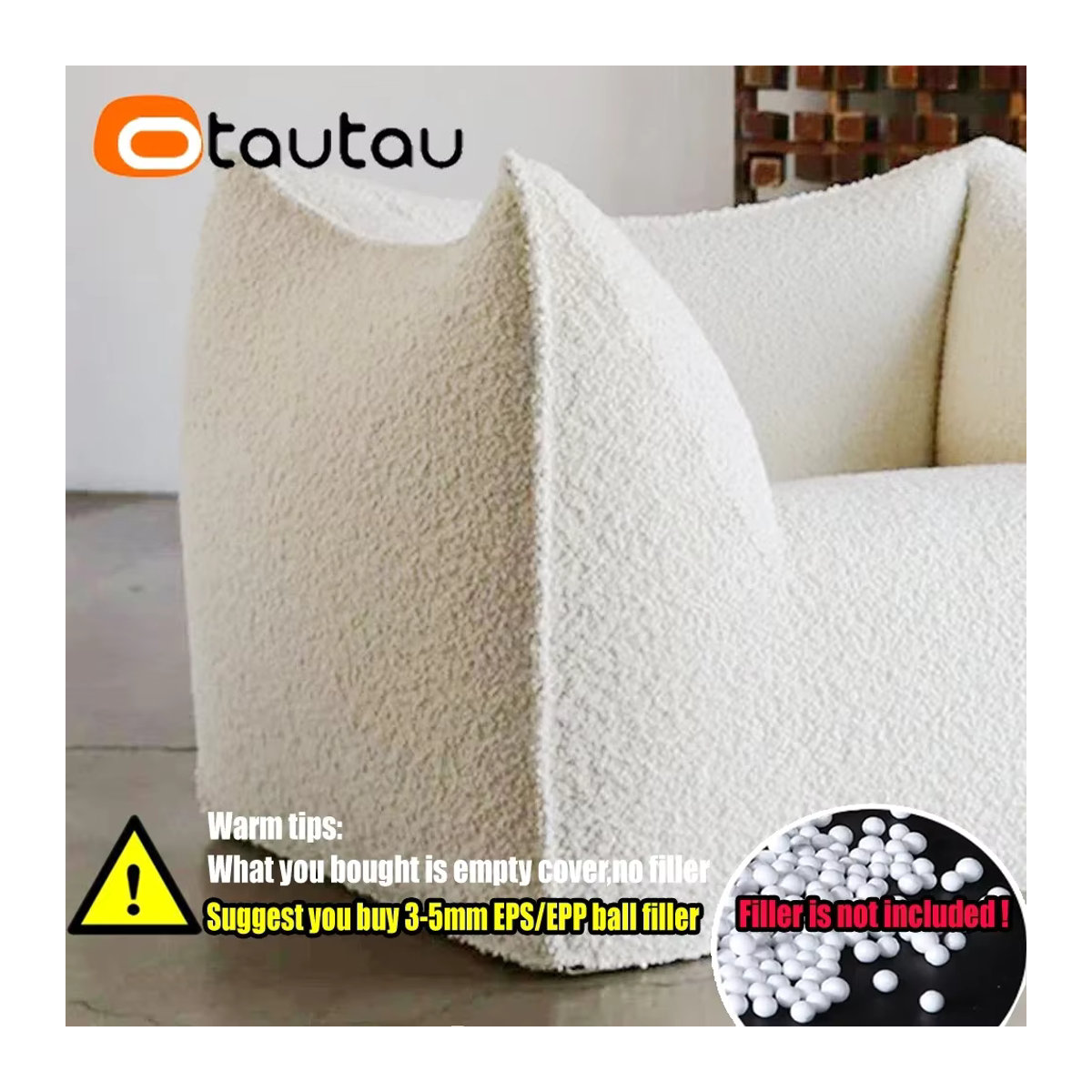 Otautau Sitzsack Abdeckung für großen König Hocker in Weiß ohne Füllung für Garten und Außenbereich - Bild 3