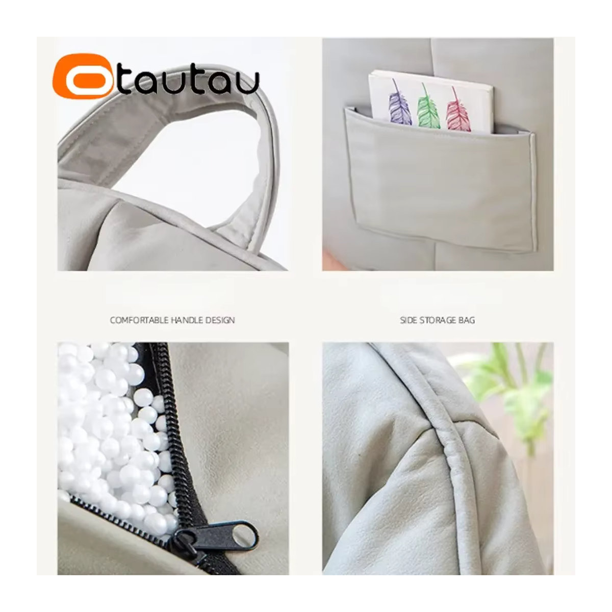 OTAUTAU Sitzsack Bezug aus Kunstleder für Erwachsene und Kinder, runder Pouf Stuhlbezug in Grün oder Grau, ohne Füllung, Modell SF039 - Bild 2