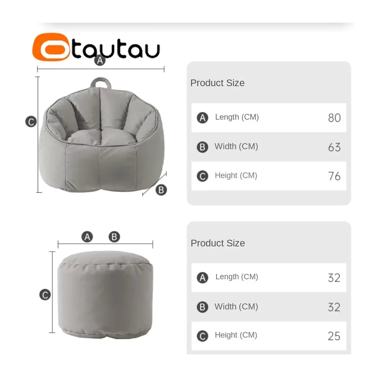 OTAUTAU Sitzsack Bezug aus Kunstleder für Erwachsene und Kinder, runder Pouf Stuhlbezug in Grün oder Grau, ohne Füllung, Modell SF039 - Bild 3