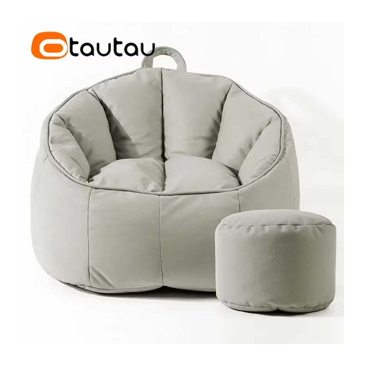 OTAUTAU Sitzsack Bezug aus Kunstleder für Erwachsene und Kinder, runder Pouf Stuhlbezug in Grün oder Grau, ohne Füllung, Modell SF039 - Bild 4