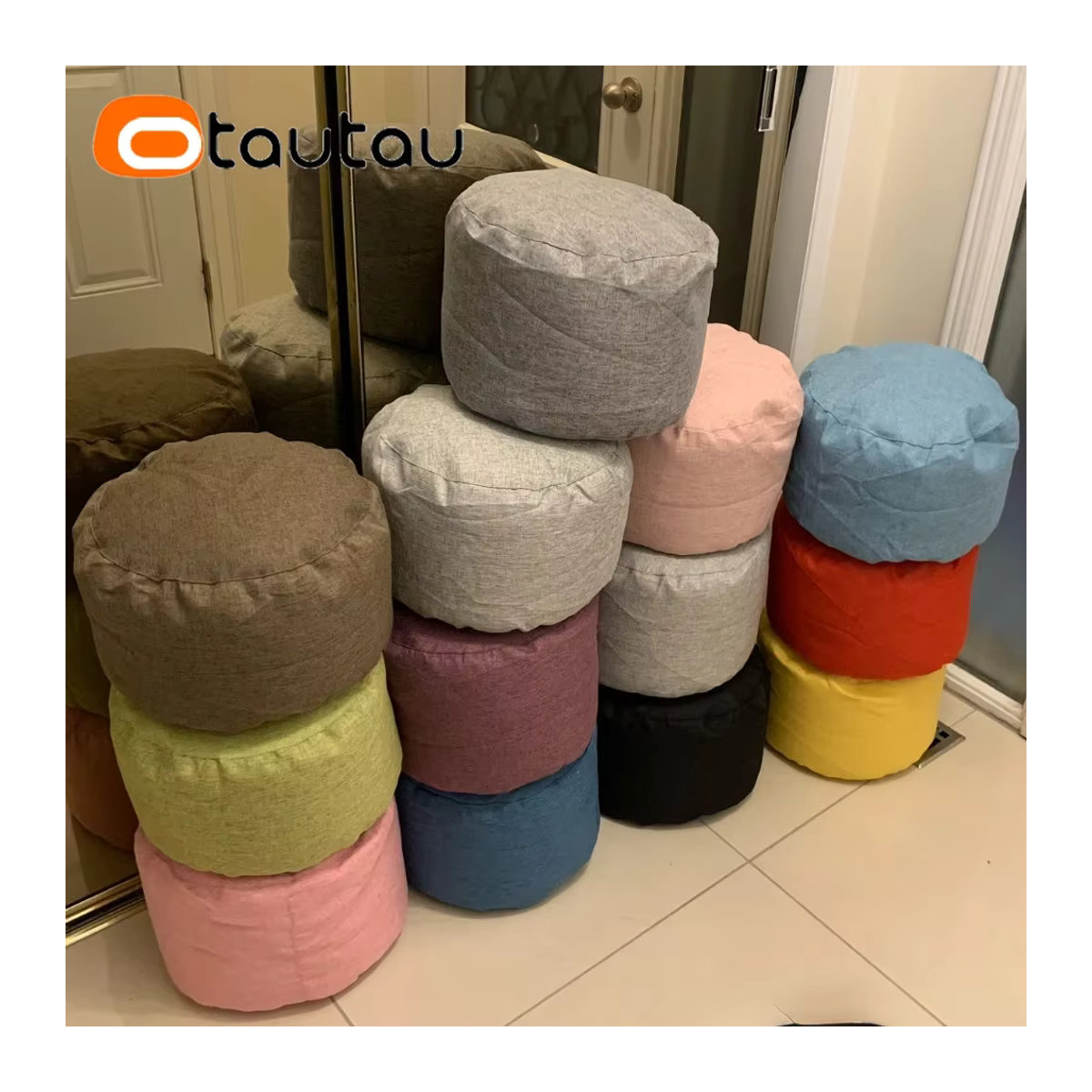 Otautau Sitzsack Pouf aus Baumwolle und Leinen in Rosa oder Grau, Durchmesser: 30 cm, Höhe: 20 cm - Bild 6