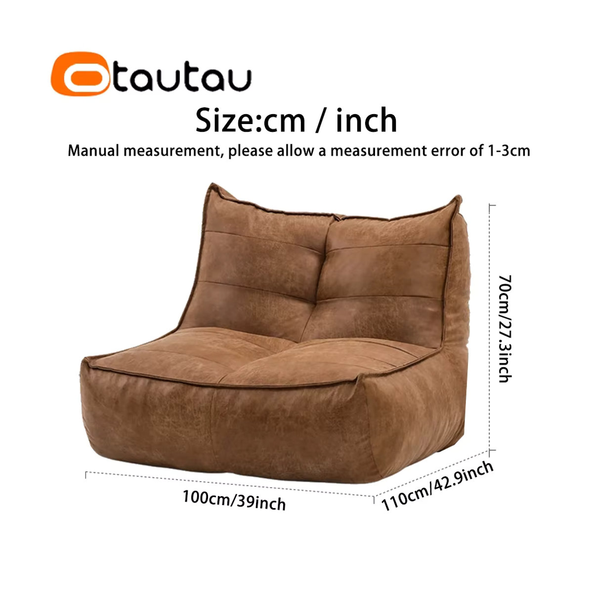 OTAUTAU Sitzsackbezug aus Kunst-Wildleder im Retro-Stil, Braun, ohne Füllung - Bild 3