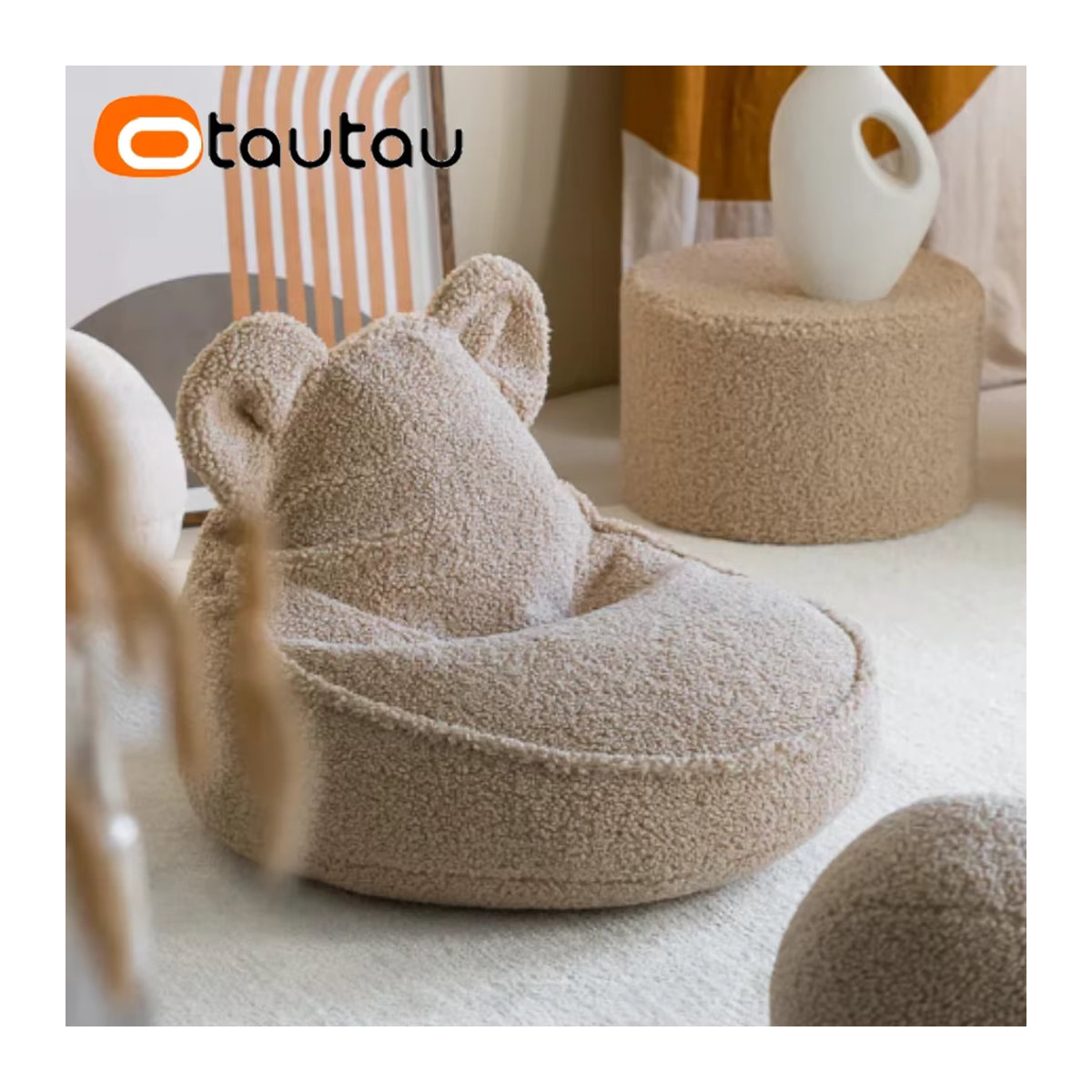 OTAUTAU Sitzsackbezug für Kinder aus weichem Kunstkaschmir-Fleece in Beige ohne Füllung SF157 - Bild 4