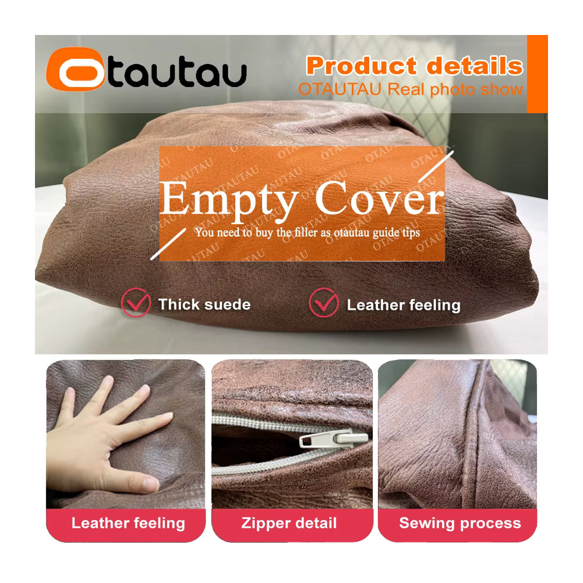 Otautau Sofa Bezug aus Faux Wildleder in Braun für Sitzsack und Hocker ohne Füllung - Bild 2
