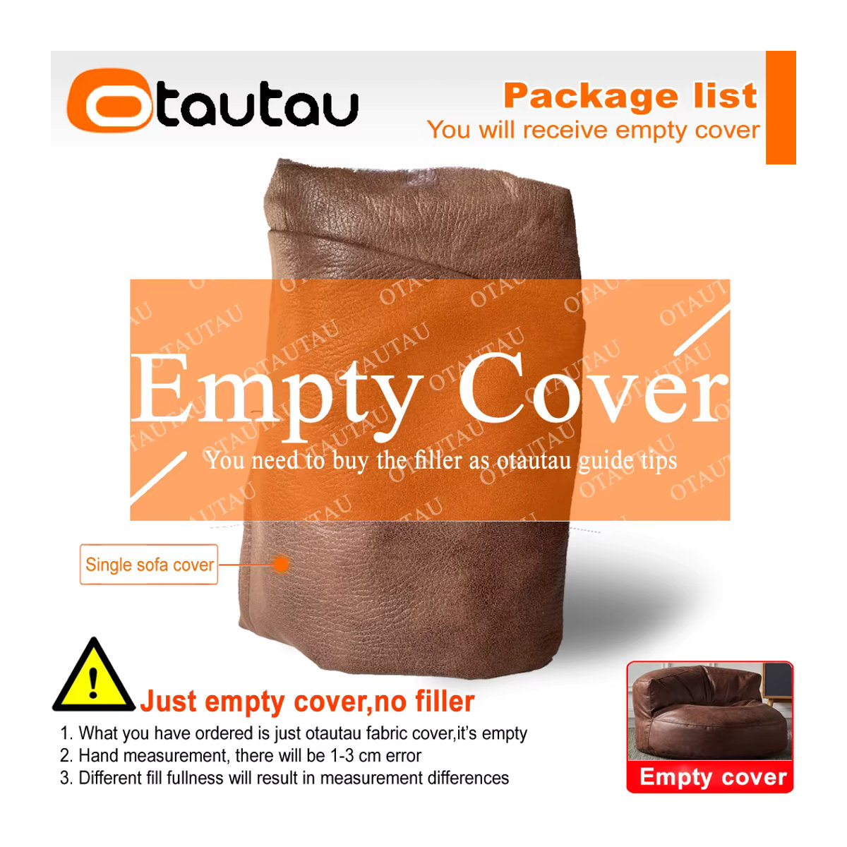 Otautau Sofa Bezug aus Faux Wildleder in Braun für Sitzsack und Hocker ohne Füllung - Bild 4