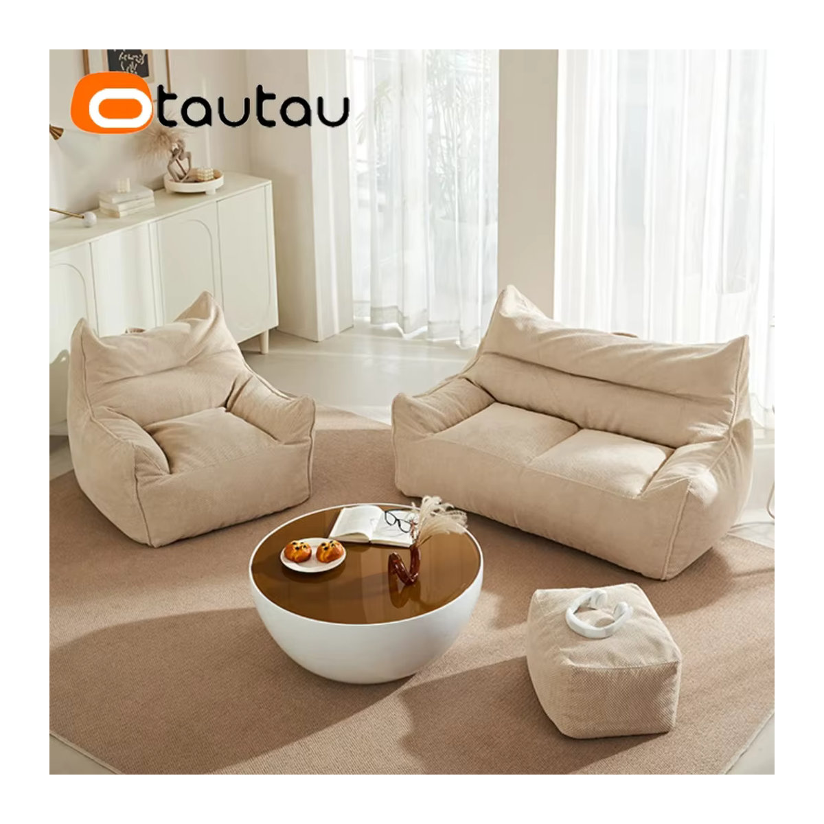 Otautau Waffel Sitzsack Bezug für Boden- und Eckensitzsessel in Grau und Beige - Bild 3