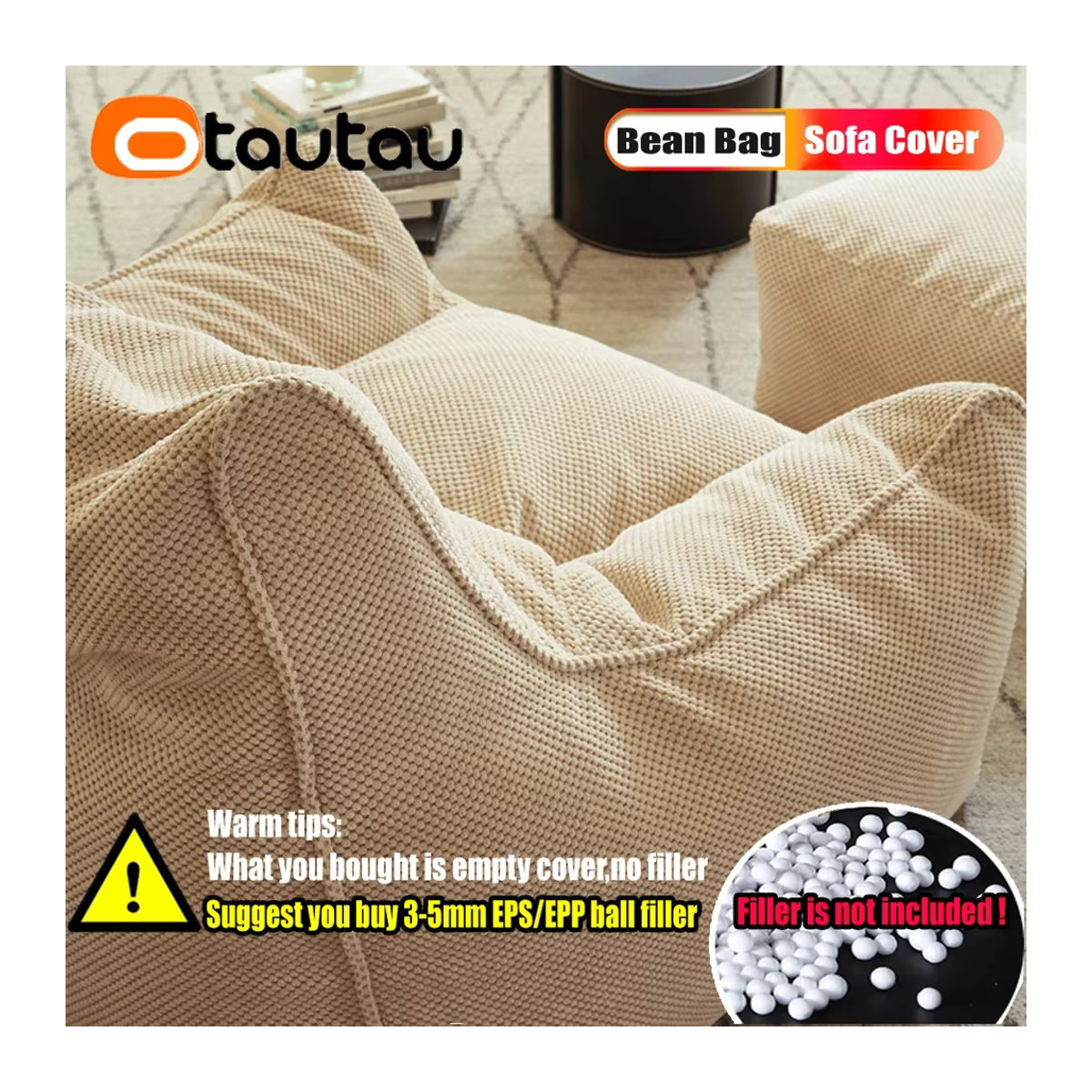 Otautau Waffel Sitzsack Bezug für Boden- und Eckensitzsessel in Grau und Beige - Bild 5