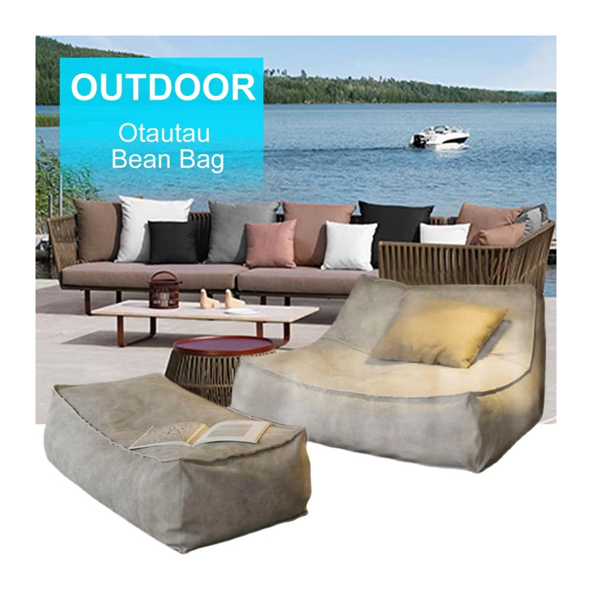 Otautau Wasserdichte Wildleder Chaiselongue Hocker Abdeckung für Outdoor Sitzsack und Ottomane in Grau - Bild 2