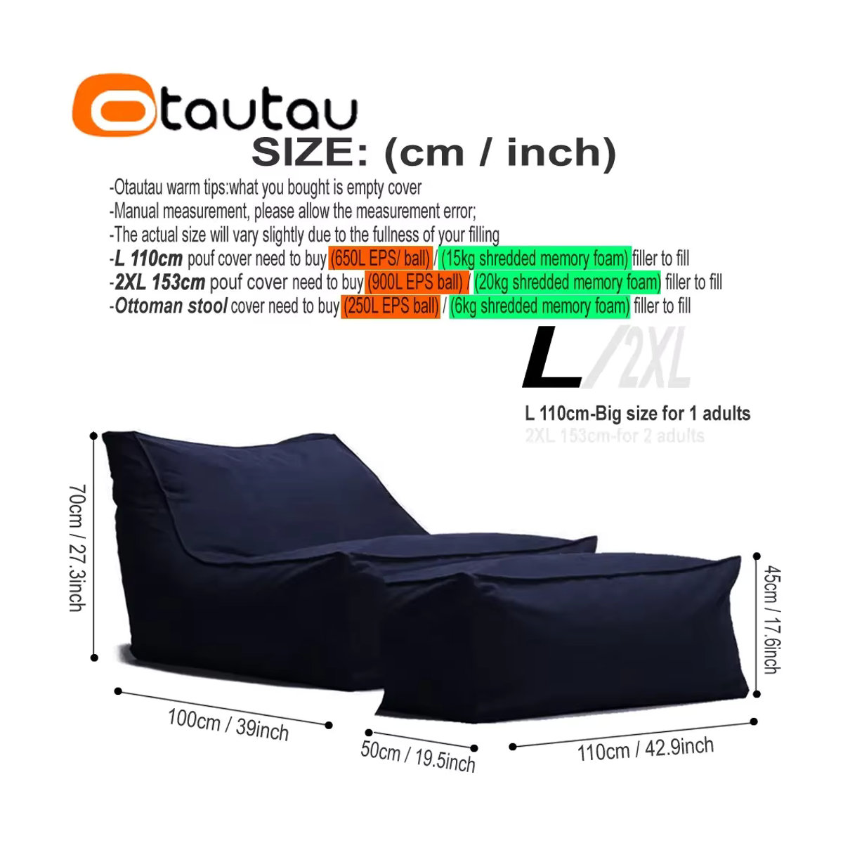 OTAUTAU Wasserdichter Chaiselounge-Hockerbezug aus Oxford für Garten, Strand und Camping, Modell SF062 - Bild 4