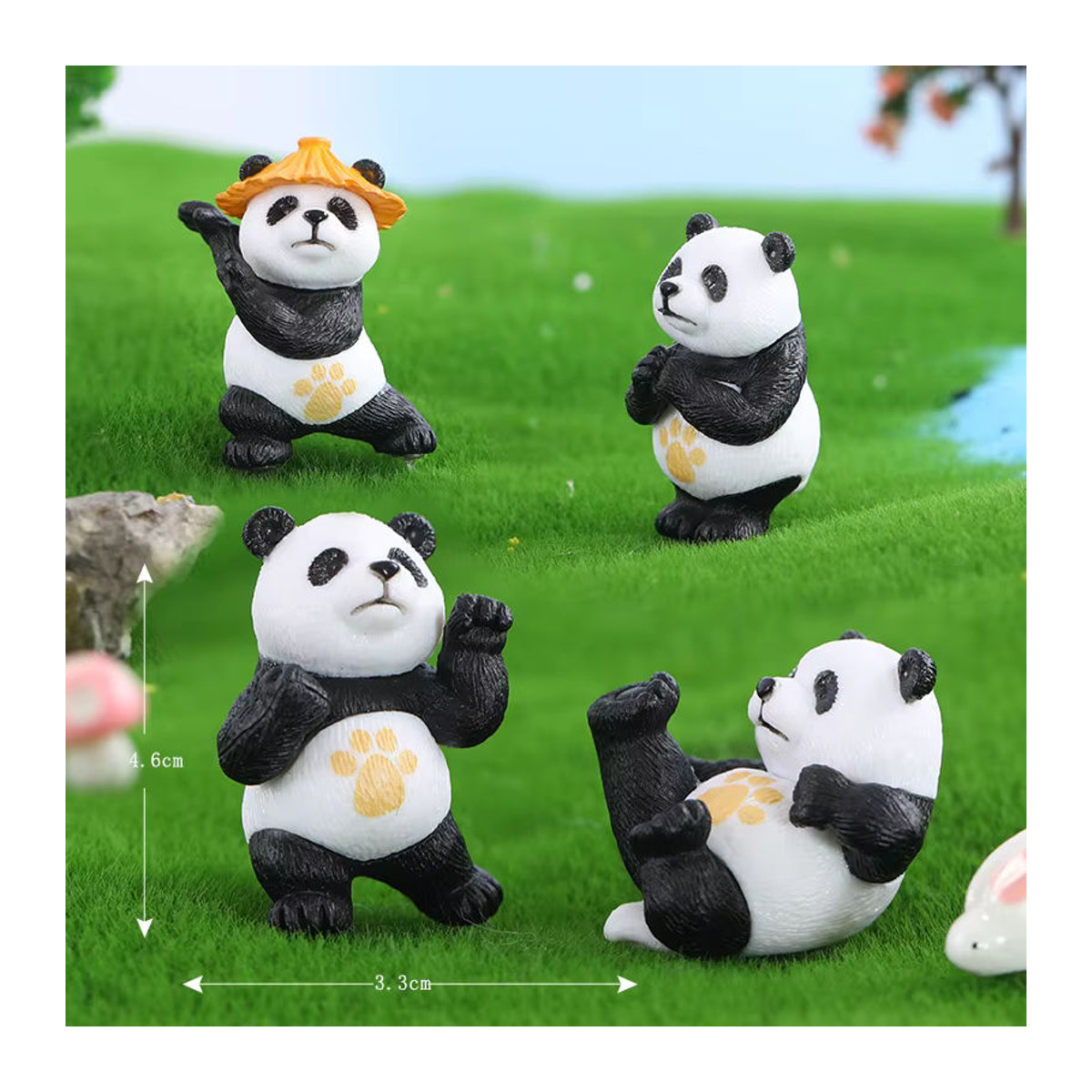 Otmagelu 4er-Set Kampfkunst-Panda-Figuren aus Kunstharz in Weiß als Miniatur-Ornament für deine Desktop-Dekoration - Bild 1