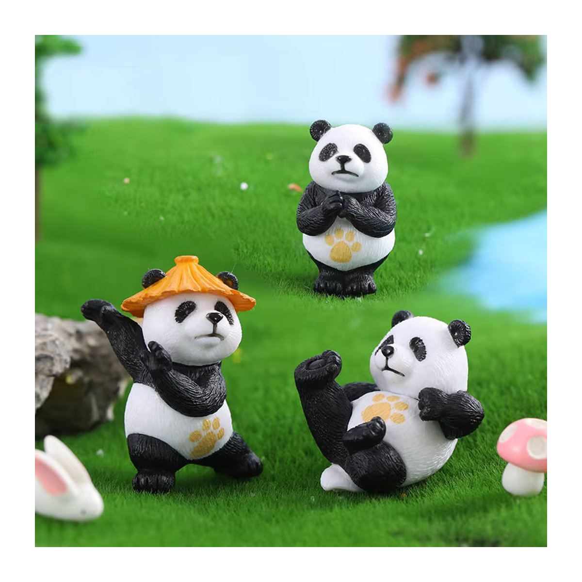 Otmagelu 4er-Set Kampfkunst-Panda-Figuren aus Kunstharz in Weiß als Miniatur-Ornament für deine Desktop-Dekoration - Bild 3