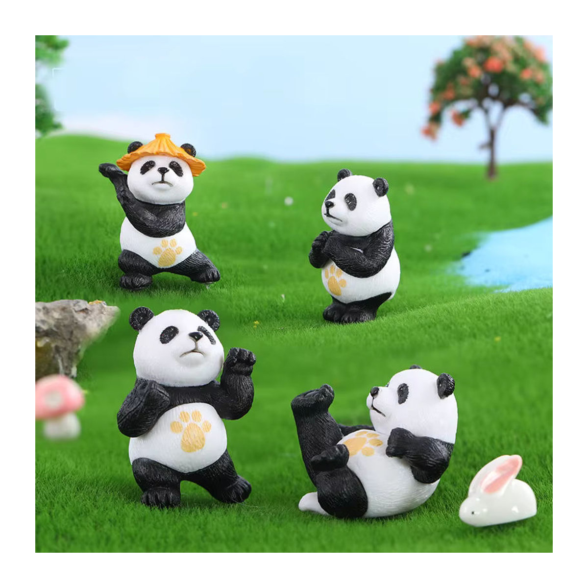 Otmagelu 4er-Set Kampfkunst-Panda-Figuren aus Kunstharz in Weiß als Miniatur-Ornament für deine Desktop-Dekoration - Bild 4